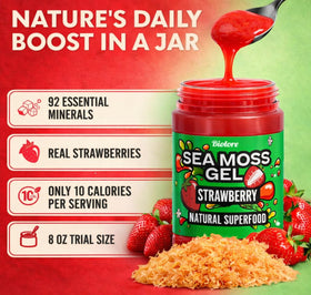 Biolore Sea Moss Gel Strawberry pour demonstrates convenient spoon-to-jar experience.