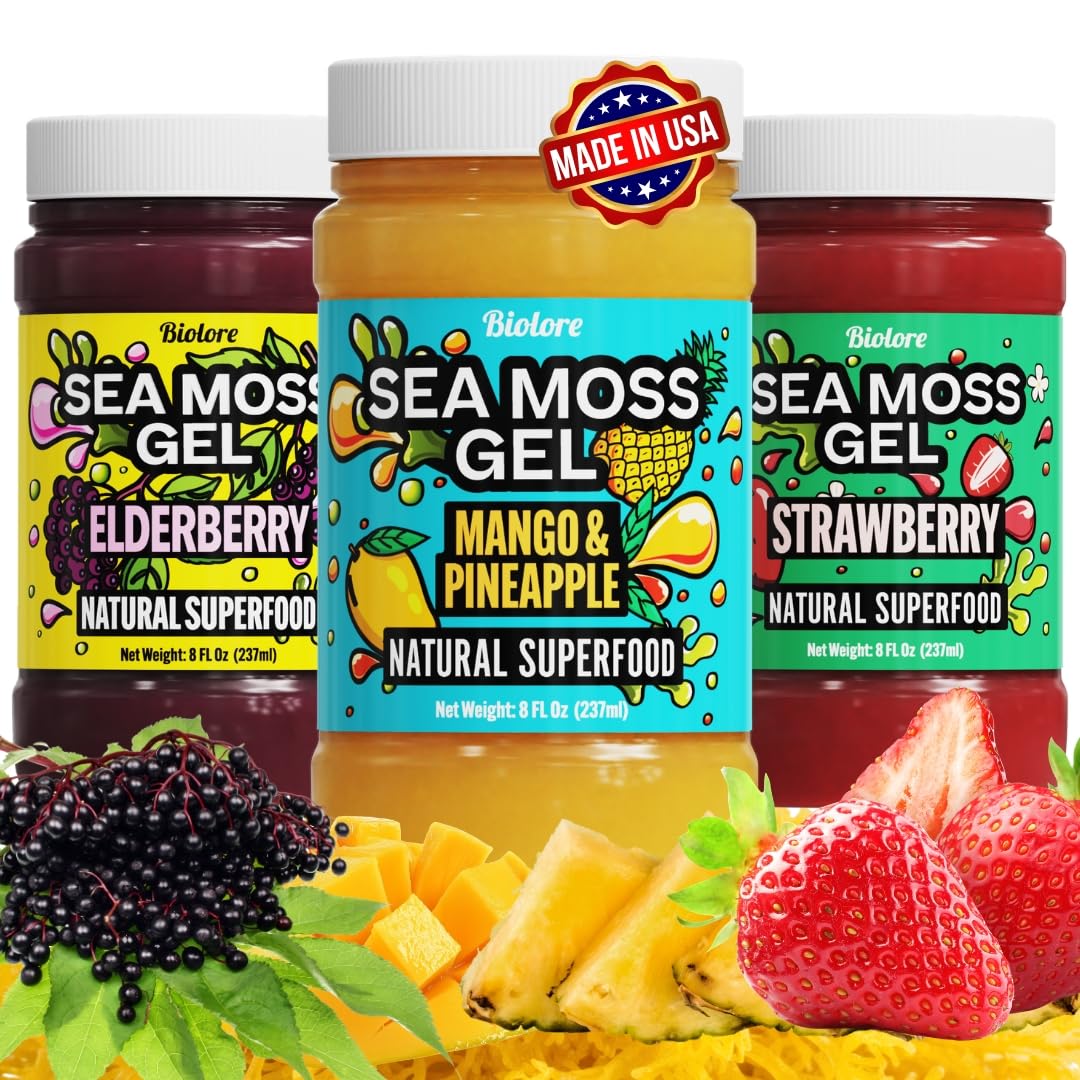 Biolore Sea Moss Gel trio box showcases three flavors for daily wellness.