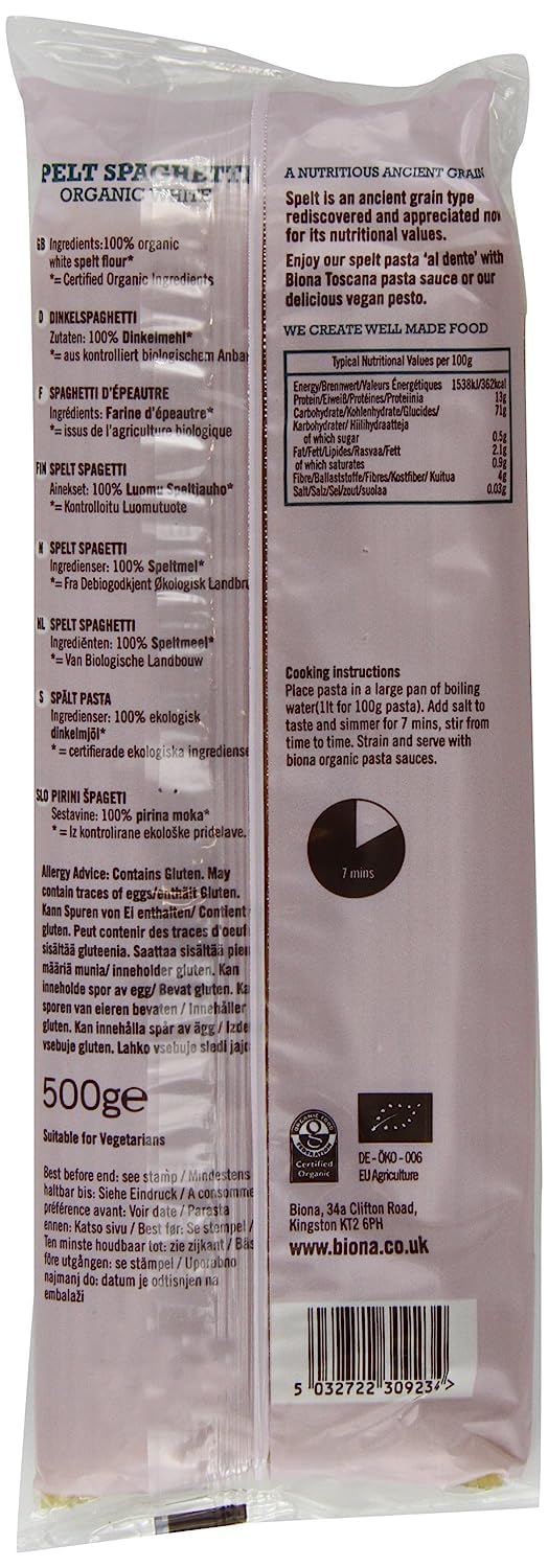Biona spaghetti 500g close-up – versatile pasta perfect for olive oil and herbs