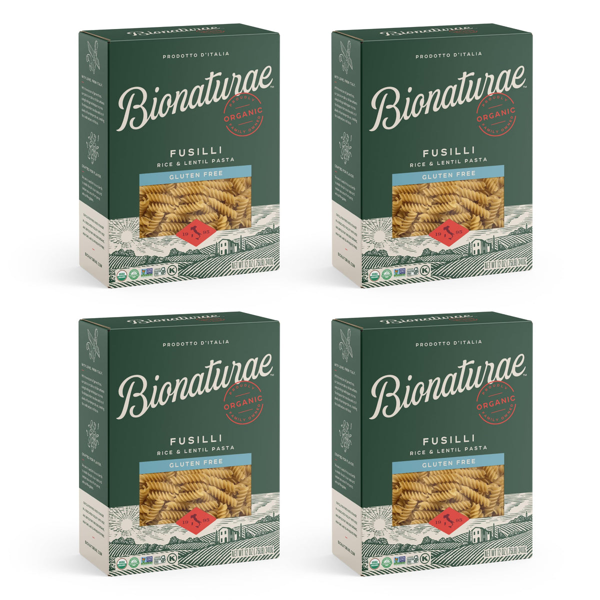 Bionaturae Fusilli packaging front with gluten-free pasta for meals