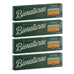 Bionaturae linguine pasta package highlights gluten-free ingredients for everyday Italian meals.