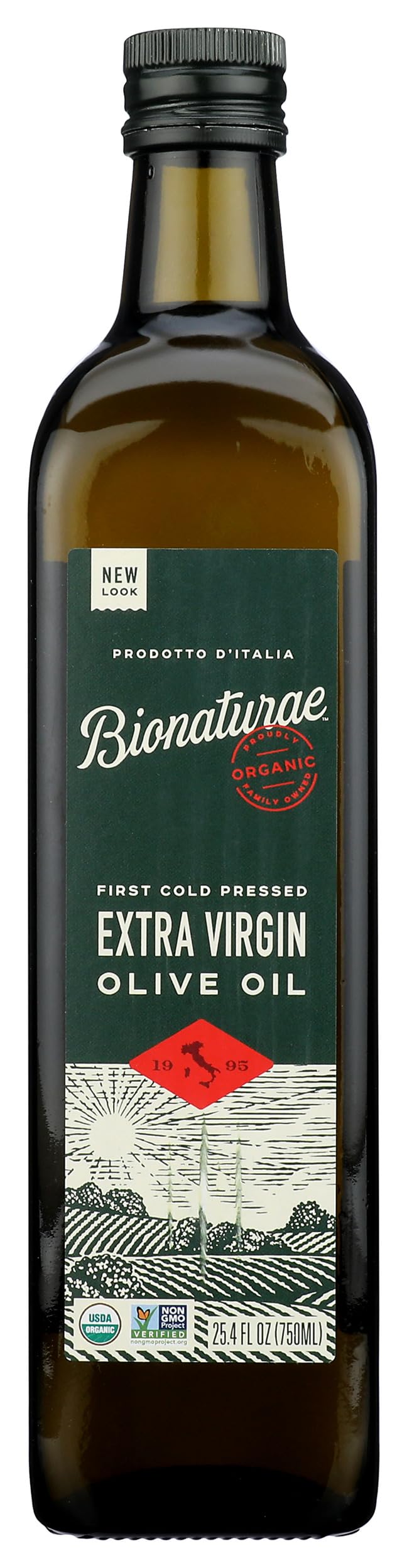 Bionaturae Organic Extra Virgin Olive Oil bottle with vibrant green-gold hue for finishing dishes