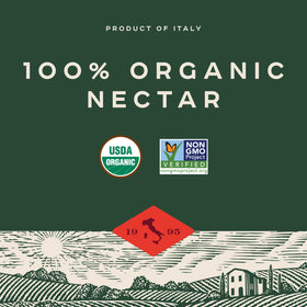 Bionaturae Organic Peach Nectar packaging shows BPA-free lid and glass packaging details.