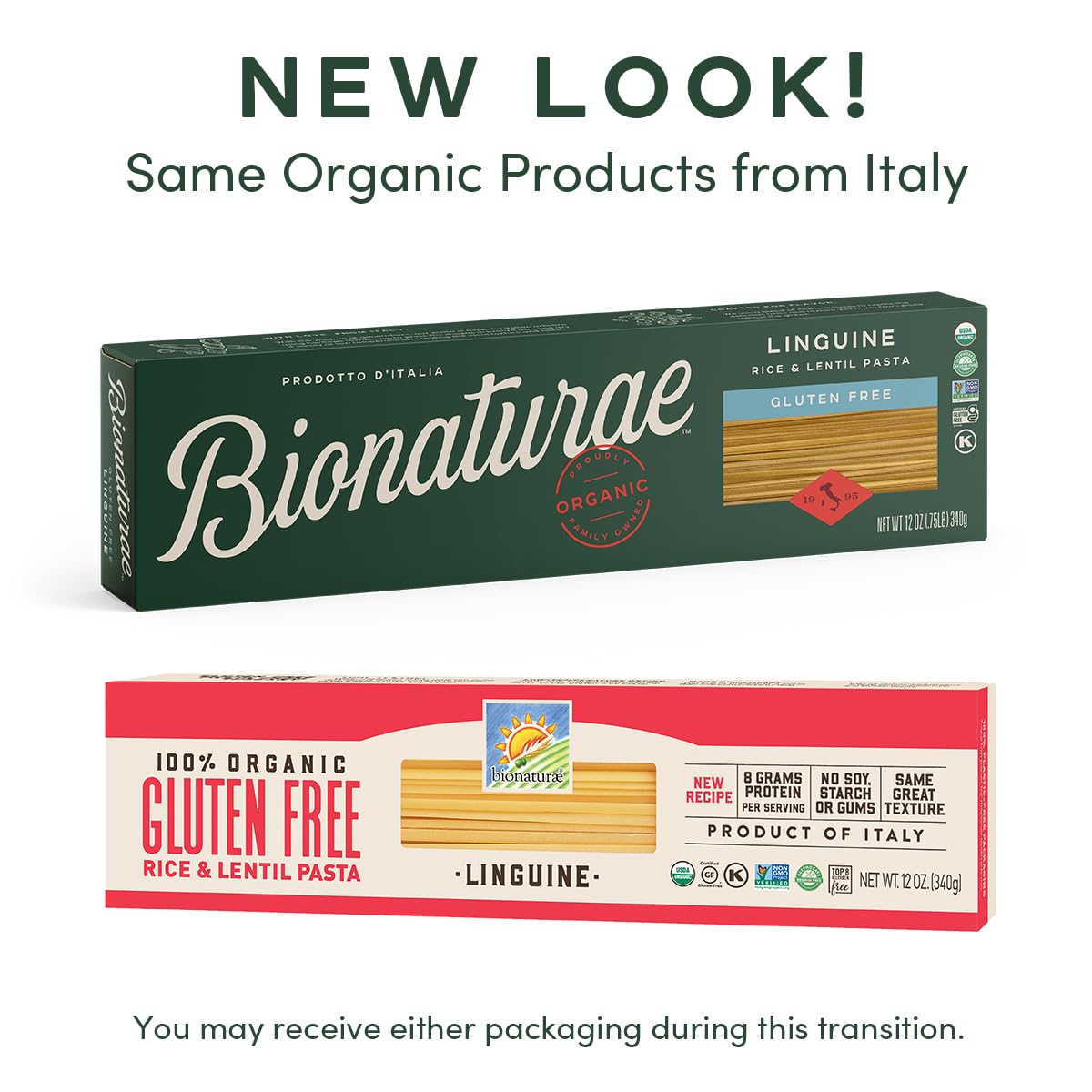 Bionaturae rice and lentils linguine close-up shows protein-rich texture for satisfying meals.