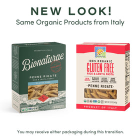 Bionaturae rice and lentil penne cooking with al dente texture concept.