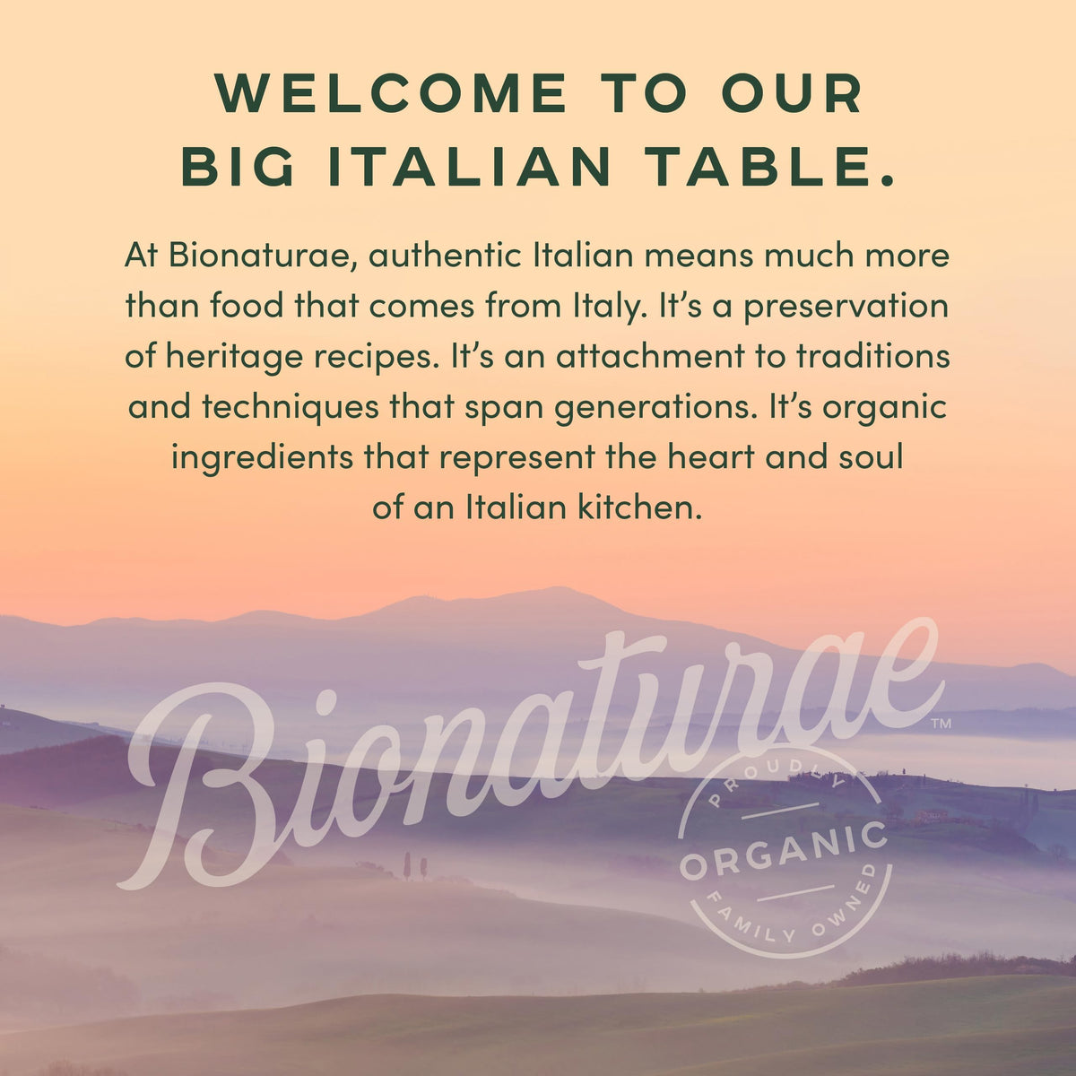 Bionaturae spaghetti served with herbs, highlighting Italian origin.