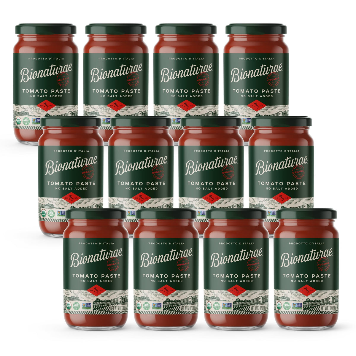 Bionaturae Organic Tomato Paste glass jar with no salt for easy cooking.