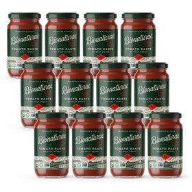 Bionaturae Organic Tomato Paste glass jar with no salt for easy cooking.