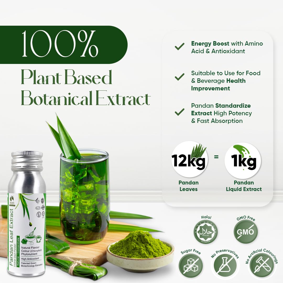 BIONUTRICIA EXTRACT pandan bottle pour for quick, authentic flavor in recipes.