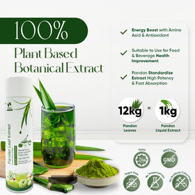 Pouring Bionutricia Extract pandan concentrate for quick, easy flavoring in beverages.