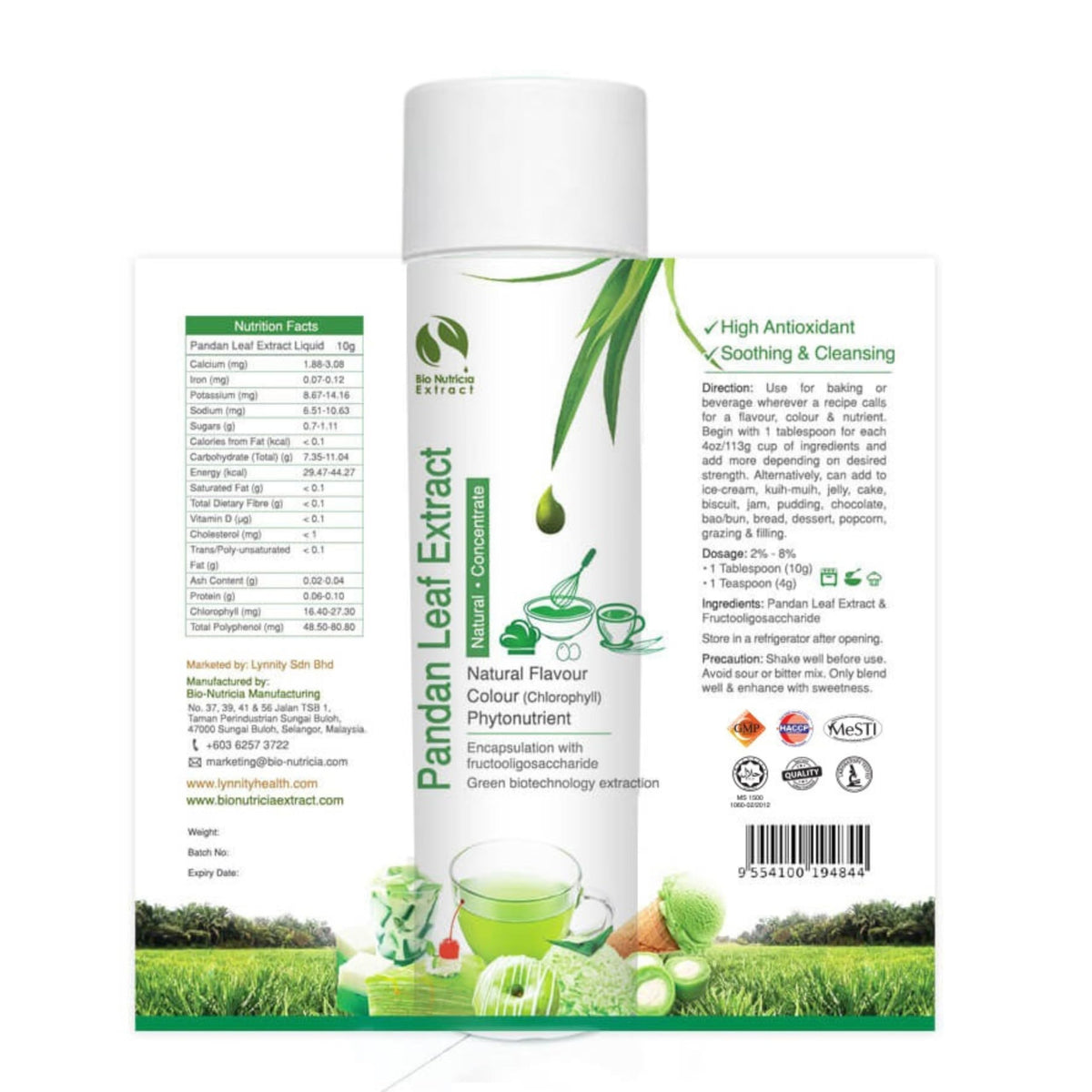 Dropper-equipped bottle enables precise dosing of Bionutricia Extract pandan concentrate.