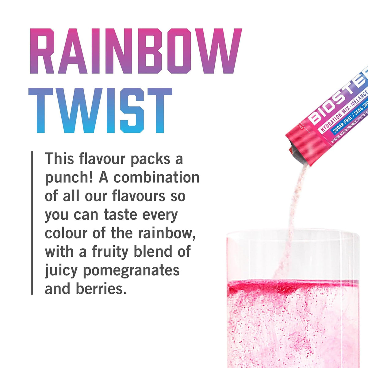 BIOSTEEL electrolytes being poured into a glass for a refreshing drink.
