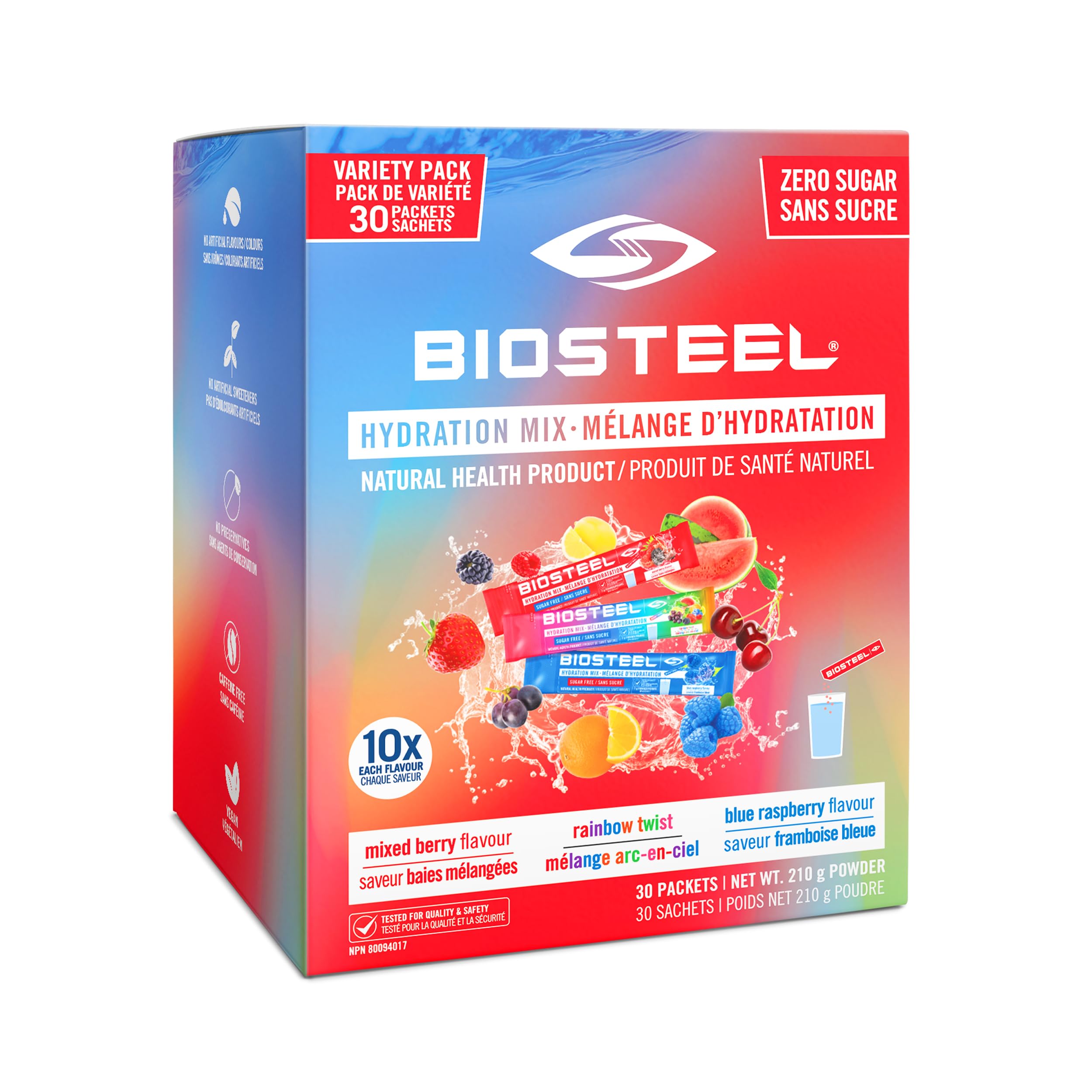 BIOSTEEL Electrolytes Powder Variety Pack – 30 Hydration Packets (Rain ...