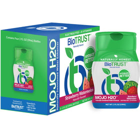 BioTrust Mojo H2O bottle with strawberry-watermelon flavor for refreshing hydration.