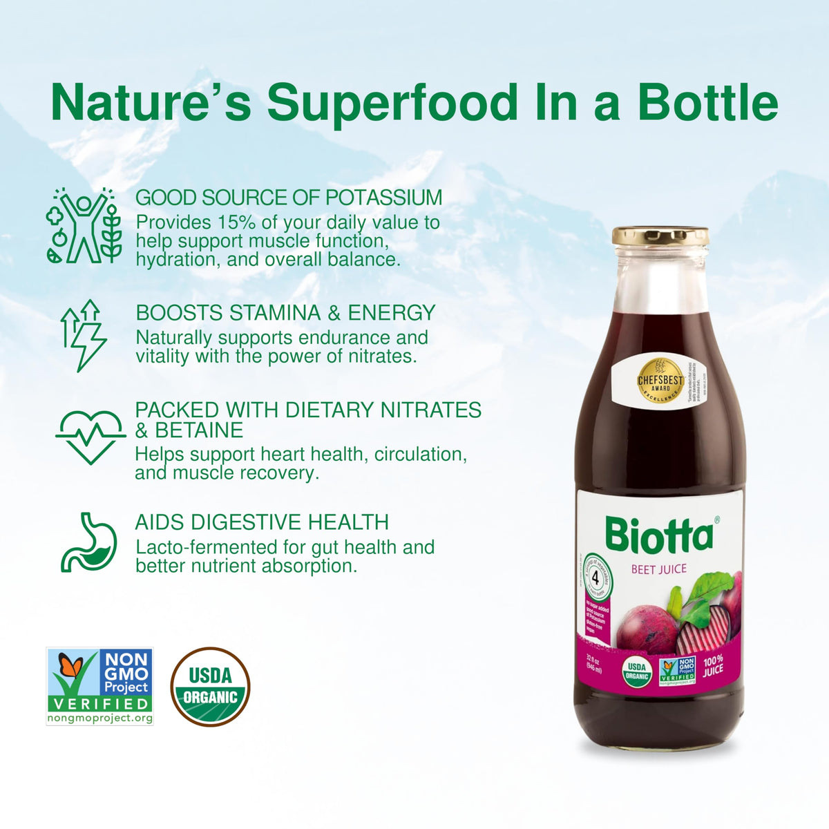 Biotta Beet Juice pouring into glass for quick energy boost.