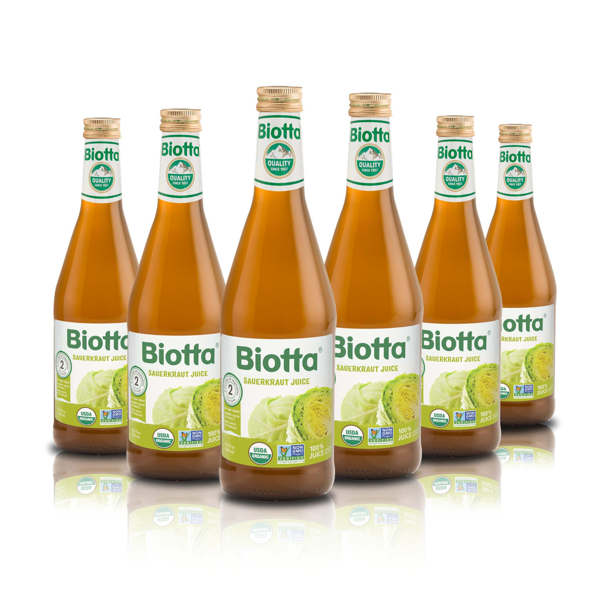 Biotta Sauerkraut Juice bottle-pour demonstrates a quick digestive support moment in a glass