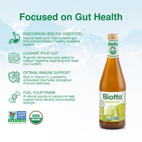 Biotta Sauerkraut Juice glass-serve highlights an energy-boosting veggie sip