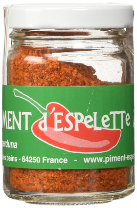 Biperduna Piment d'Espelette bottle shows bright red powder for color and aroma