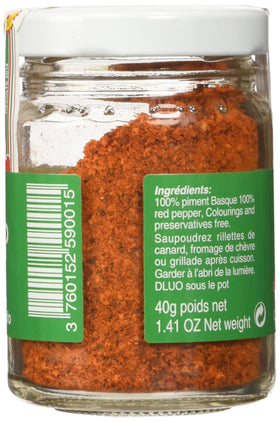 Biperduna Espelette pepper powder packaging emphasizes heritage and authenticity