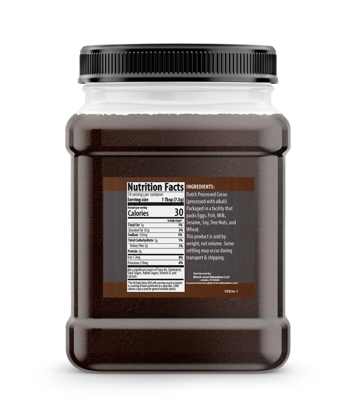 Birch & Meadow Black Cocoa Powder pour shows smooth texture ideal for dark chocolate bakes.