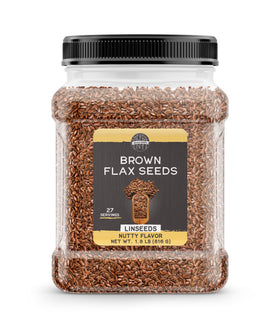 Birch & Meadow brown flax seeds in a resealable bucket for freshness