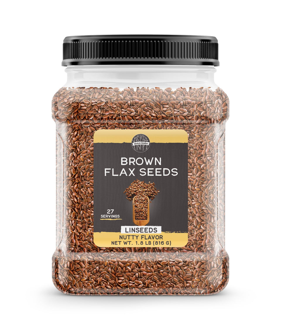 Birch & Meadow brown flax seeds in a resealable bucket for freshness