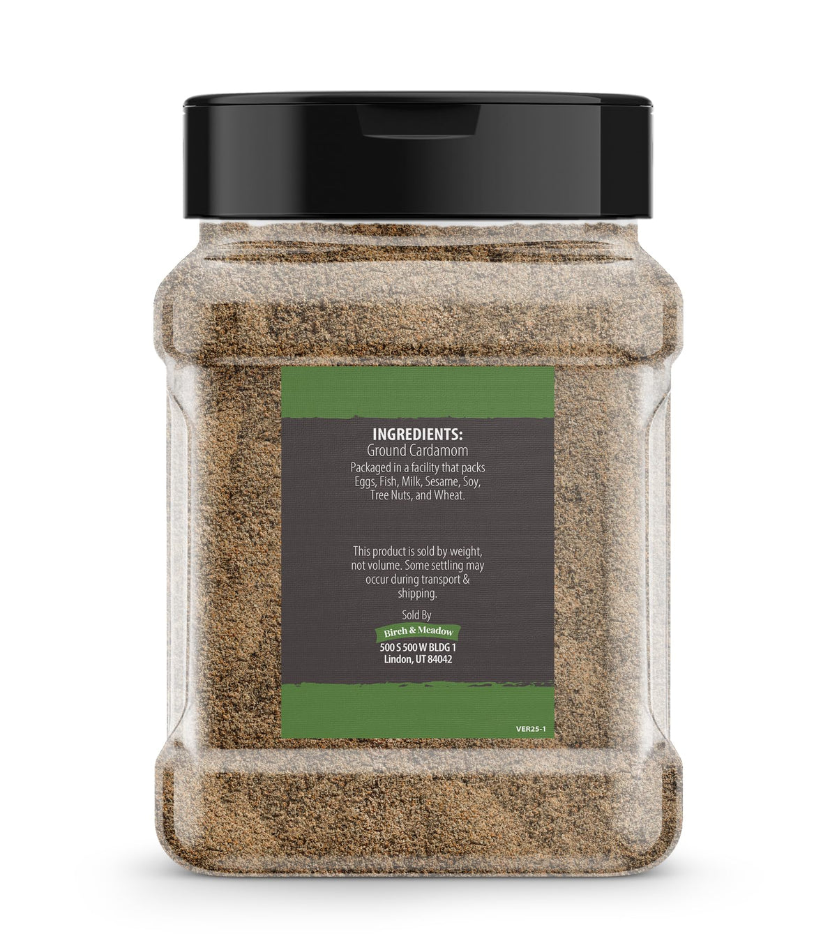Birch and Meadow cardamom powder with scoop for precise spice measuring.