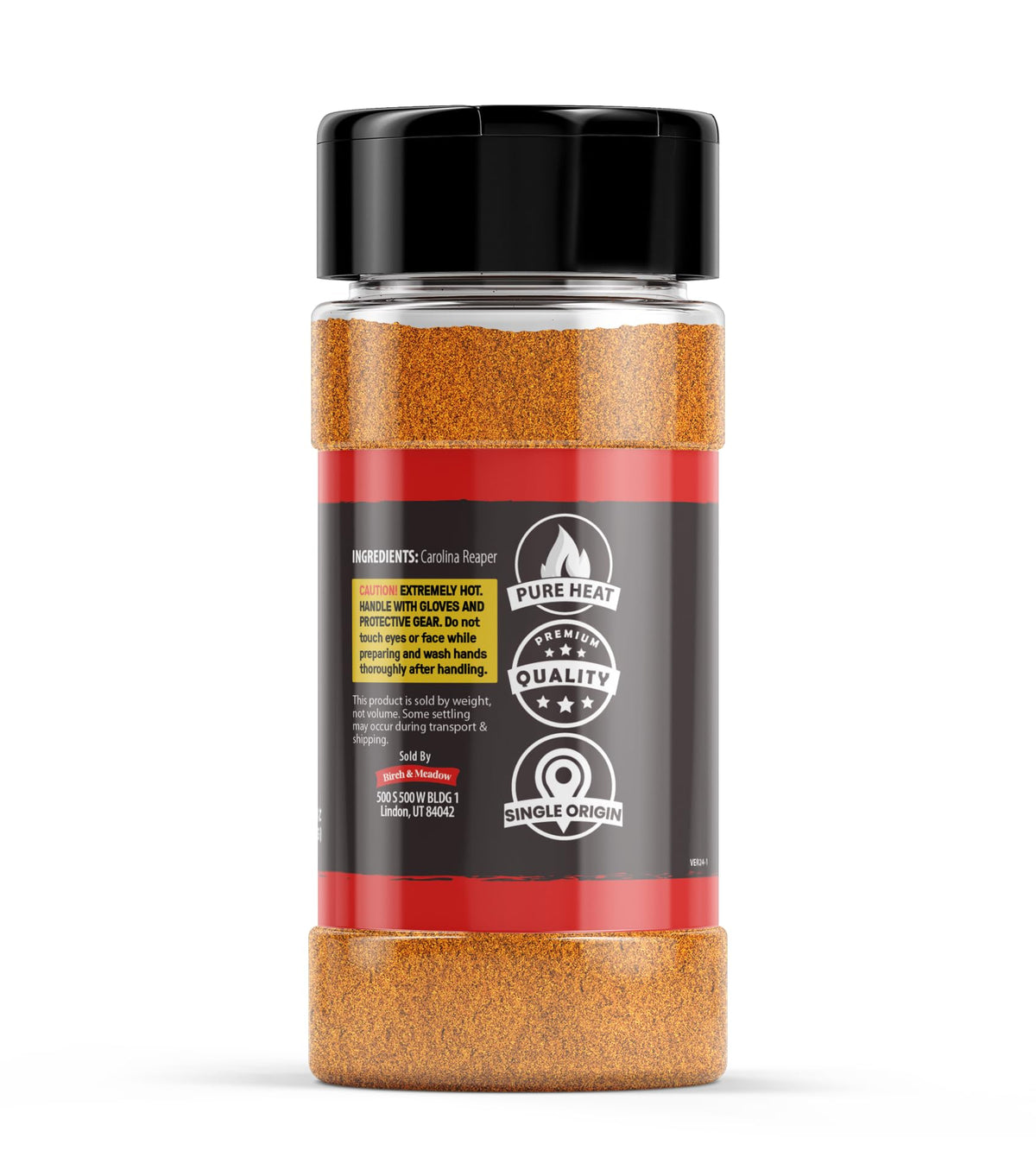 Birch & Meadow Carolina Reaper powder close-up showing texture and seeds for intensity.