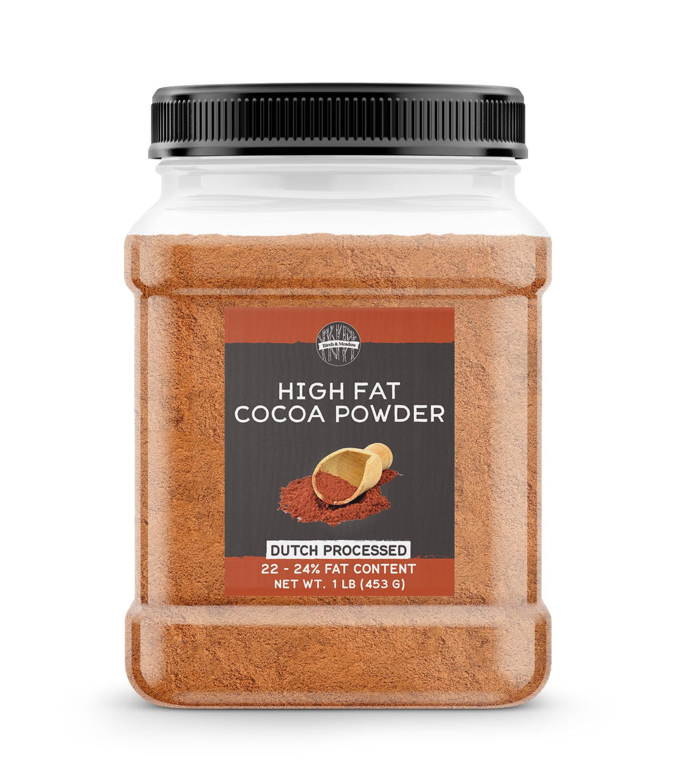 Birch & Meadow High Fat Dutch Cocoa Powder packaging signals premium baking use.