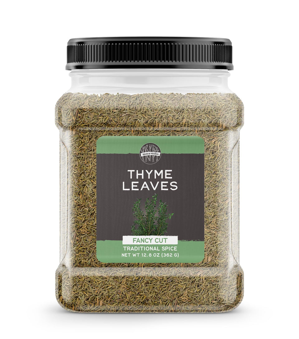 Birch & Meadow thyme leaves in a jar, ideal for soups and roasts.