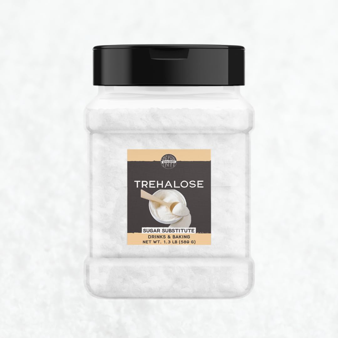 Birch & Meadow Trehalose Powder over a mixing bowl for baking substitute.