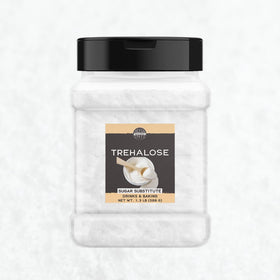Birch & Meadow Trehalose Powder over a mixing bowl for baking substitute.