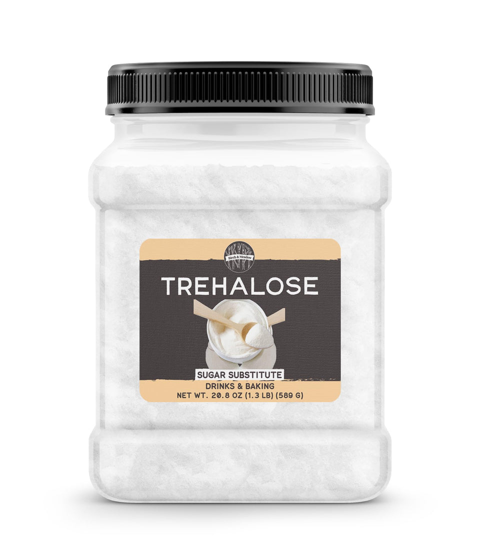 Birch & Meadow Trehalose Powder in a tea cup, a mild hot drink sweetener.