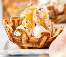 Golden Birch Benders pumpkin waffles with crispy edges and fall flavor.