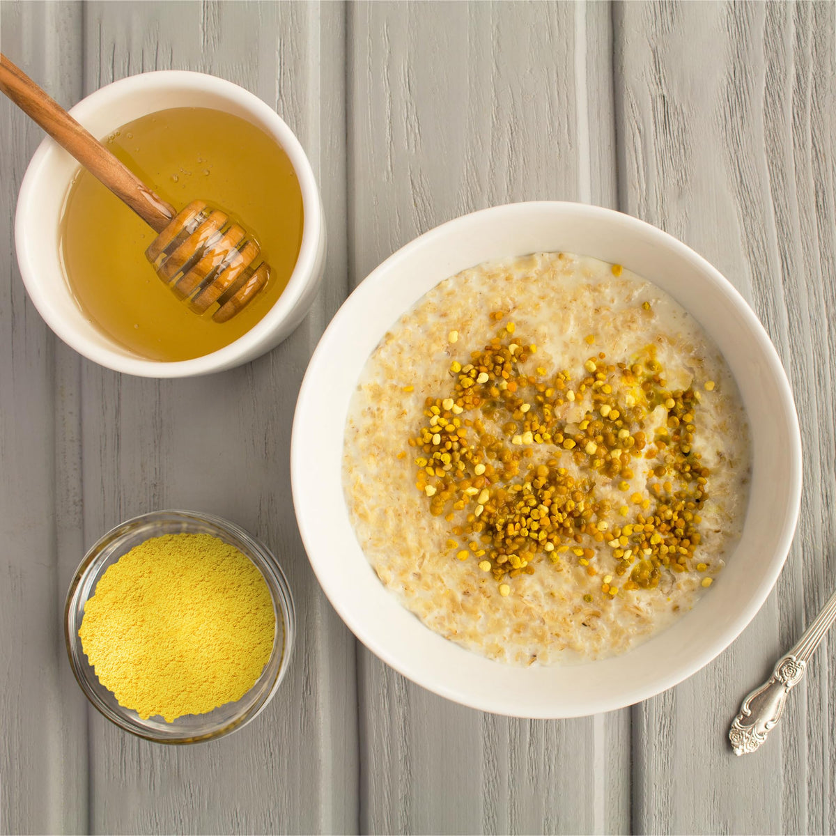 Birch & Meadow Bee Pollen Powder sprinkled on oatmeal.
