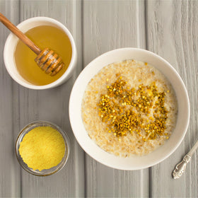 Birch & Meadow Bee Pollen Powder sprinkled on oatmeal.