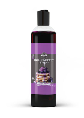 Birch & Meadow Boysenberry Syrup bottle ready to top pancakes.