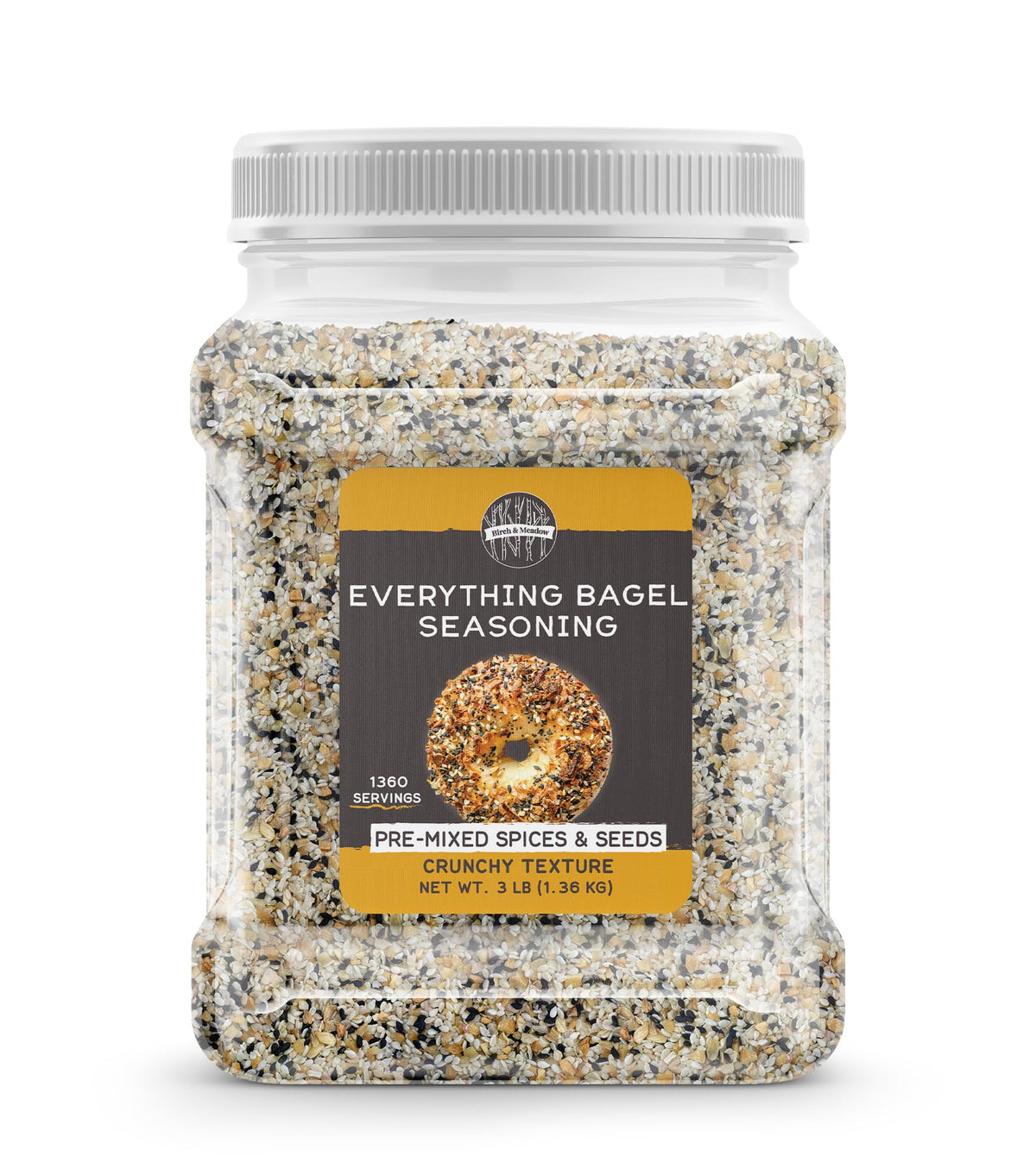 Birch & Meadow Everything Bagel Seasoning jar front view for easy flavoring.