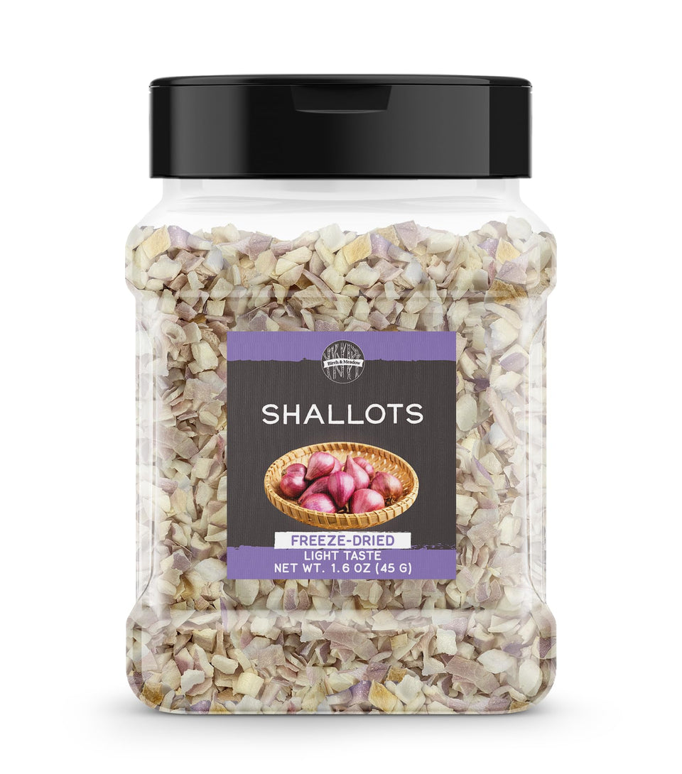 Birch & Meadow freeze-dried shallots pack shot for pantry-friendly flavor.