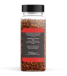 Birch & Meadow Ghost Pepper Flakes Bhut Jolokia 8oz bottle delivering intense heat.