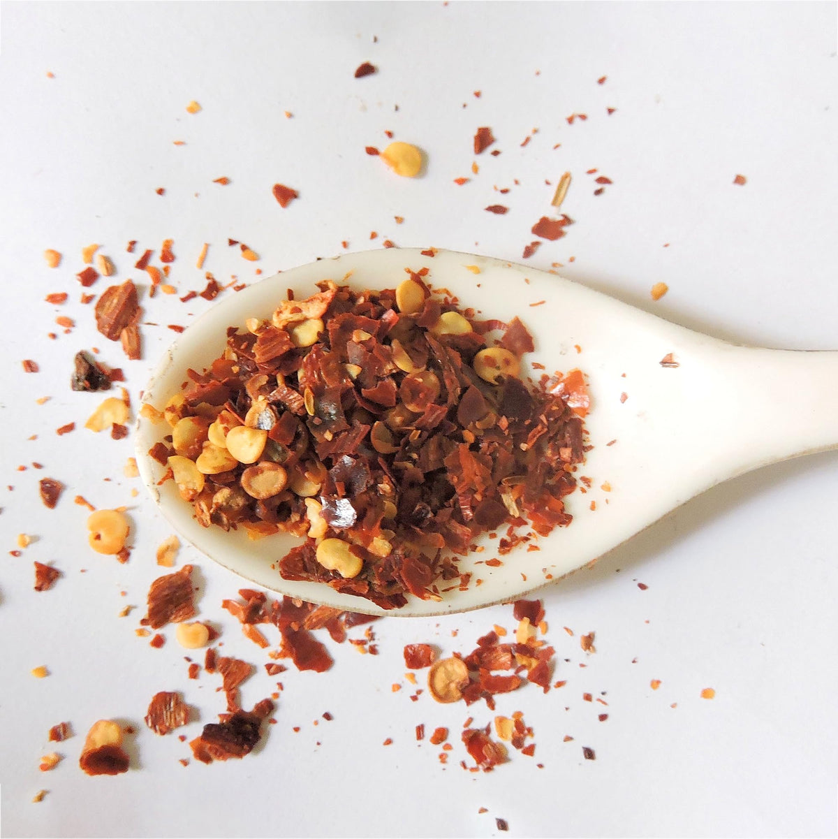 Birch & Meadow Ghost Pepper Flakes offering extremely hot heat with a fruity note.