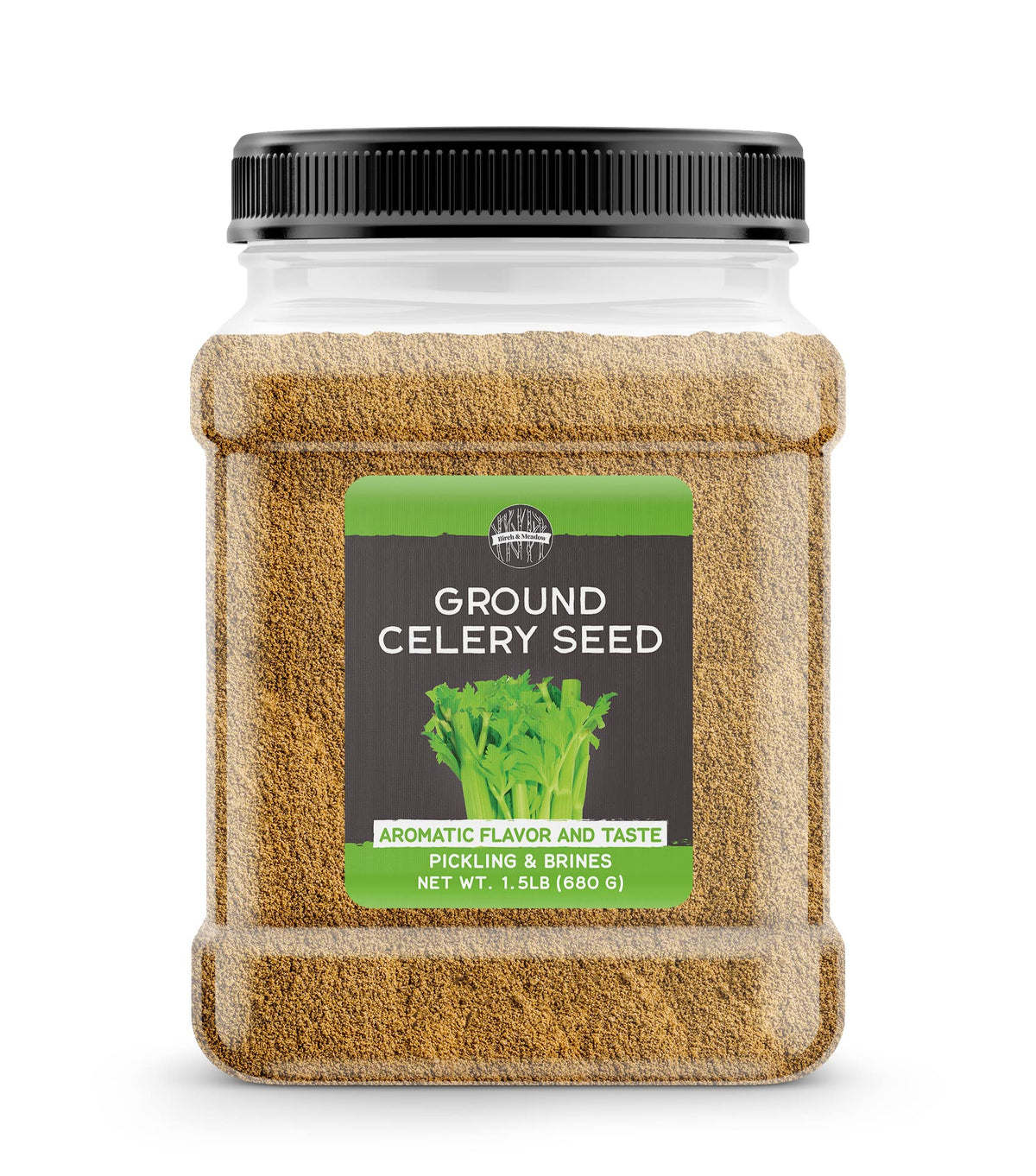 Birch & Meadow ground celery seed front jar for aromatic seasoning in brines and pickling