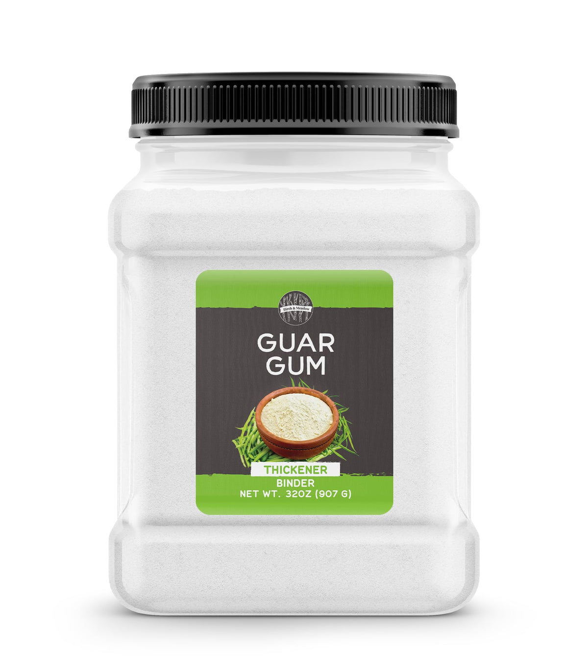 Birch and Meadow Guar Gum jar on countertop, a versatile thickener for gravies.