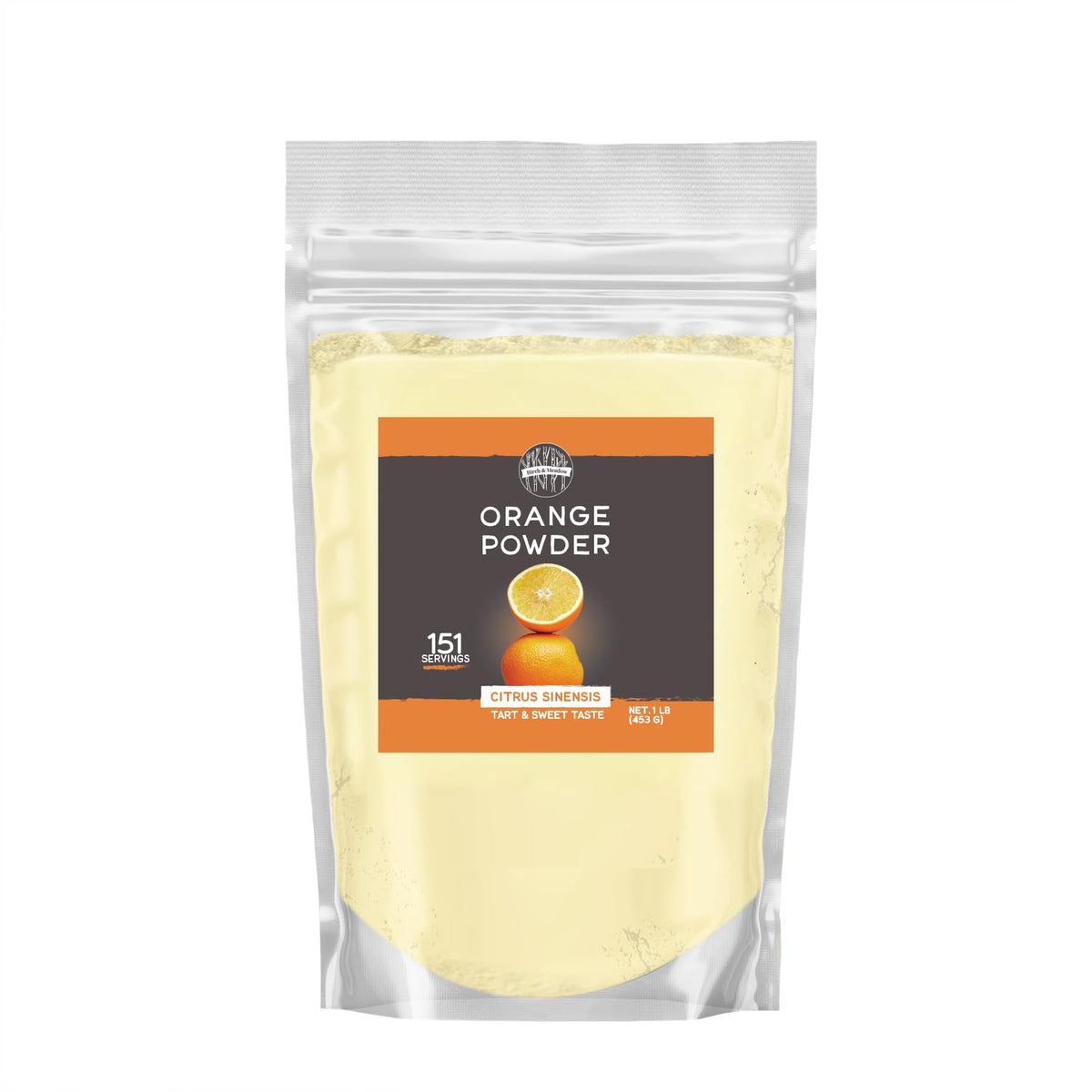 Birch & Meadow orange powder in a clear resealable bag for easy pantry storage.