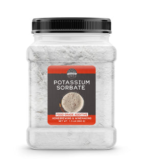 Birch and Meadow Potassium Sorbate bottle closeup showing neutral preservative use.