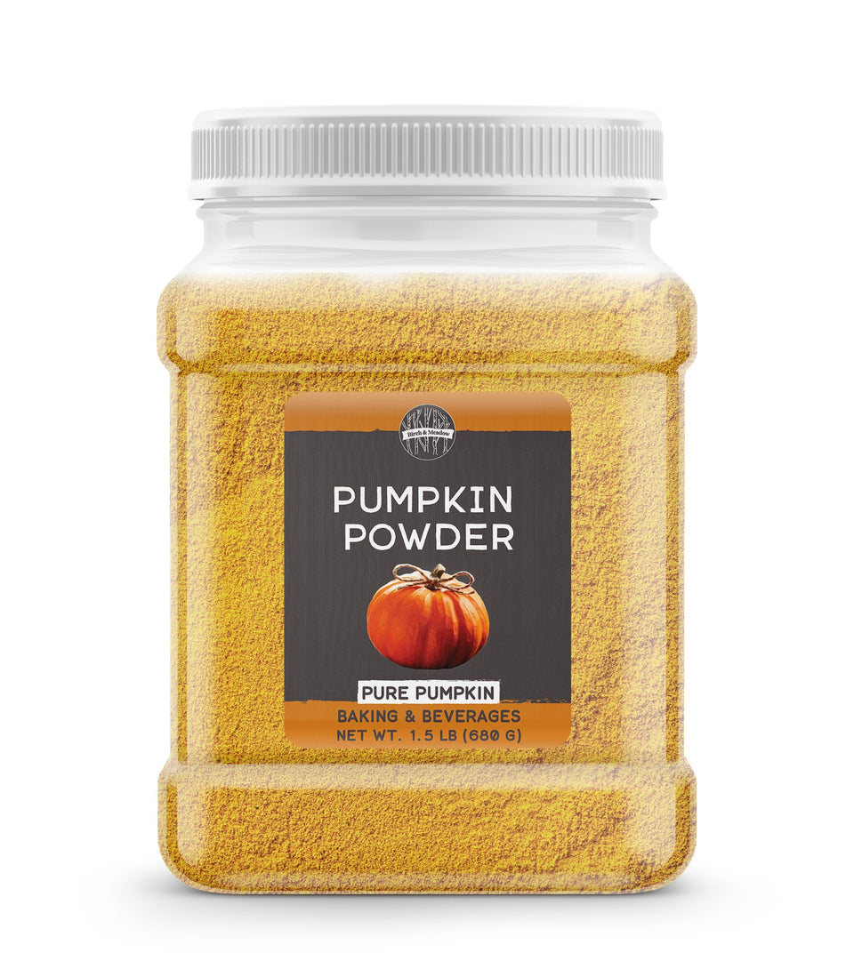 Birch & Meadow Pumpkin Powder tin close-up showing rich color for smoothies