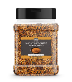 Birch & Meadow smoky mesquite seasoning bottle pour enhances grilled flavor.