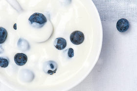Birch & Meadow Yogurt Powder poured into a smoothie for creamy tang