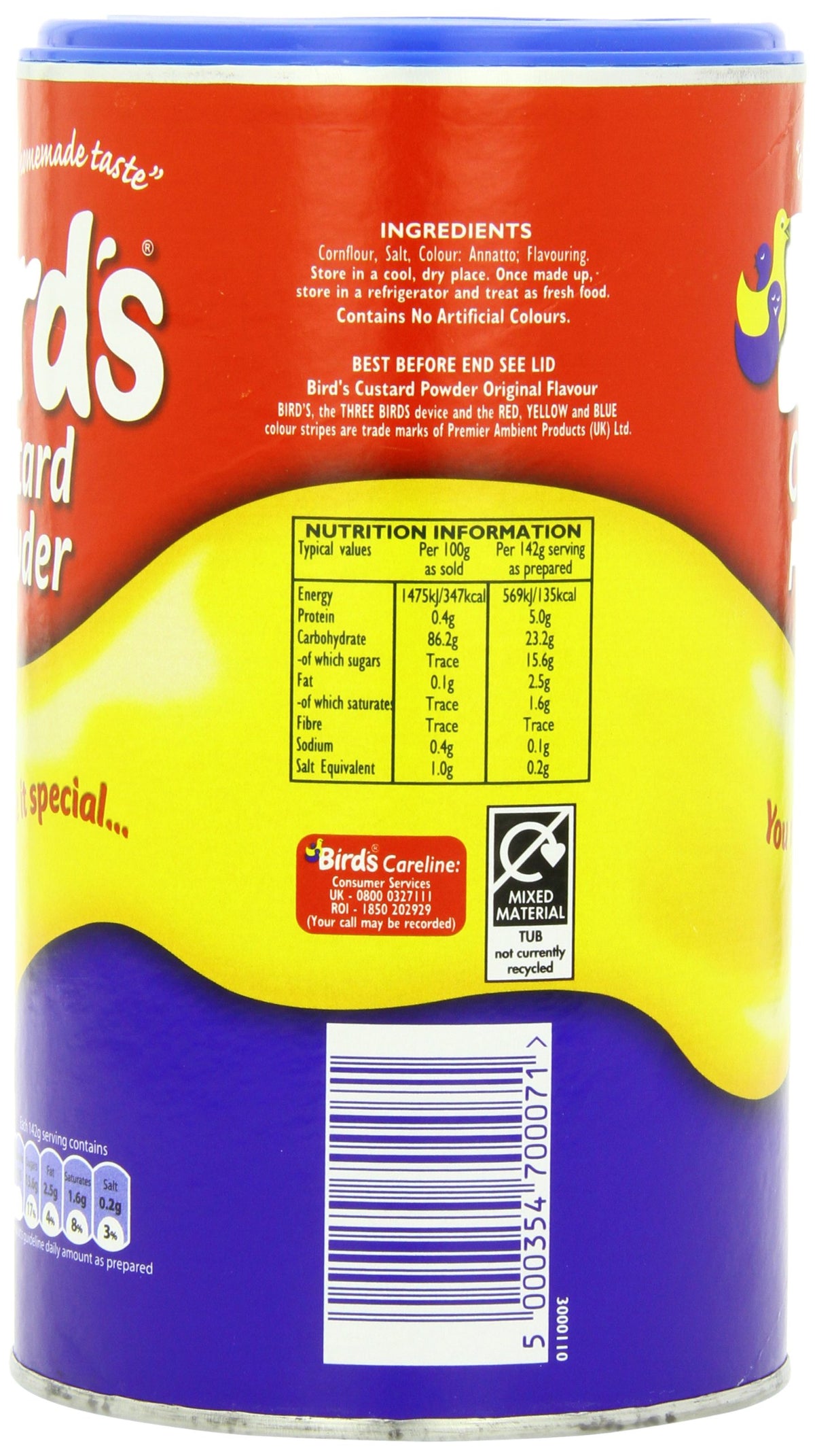Easy-open Bird's custard packaging speeds quick, mess-free dessert prep.