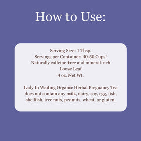 Birth Song Botanicals Lady in Waiting tea blends with organic herbs like raspberry leaf and nettle